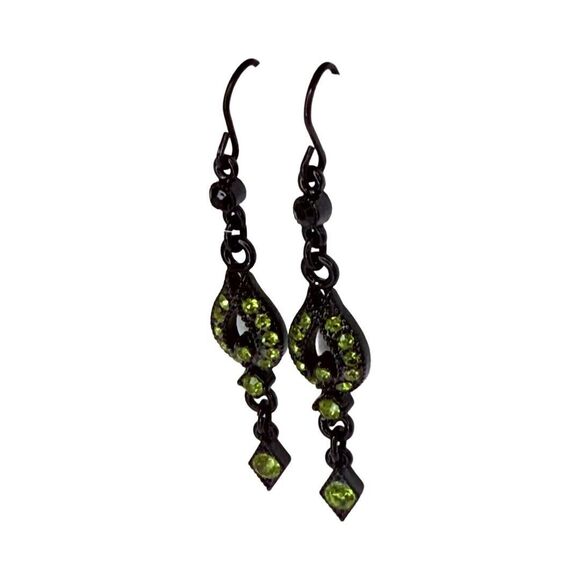 VTG ellow & Black Drop Dangle Rhinestone Earrings 19" Shimmering - Picture 5 of 10